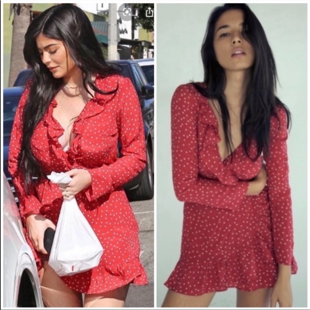 Realisation Alexandra Dress in Red Star Print Silk Wrap Dress Mini Dress